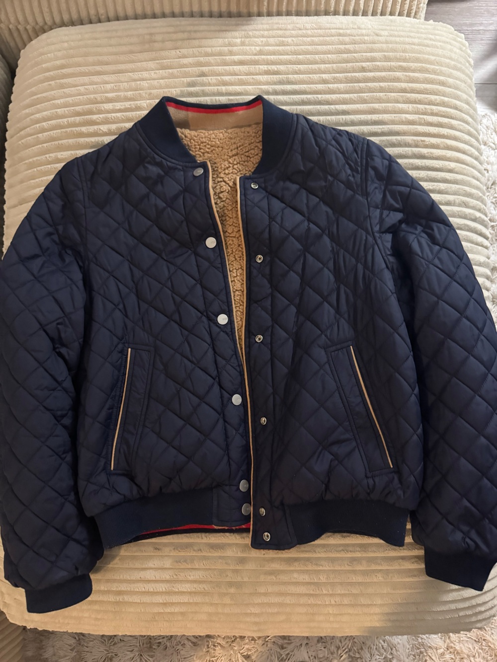 Reversible UGG Quilted Navy Bomber Jacket with Contrast Trim